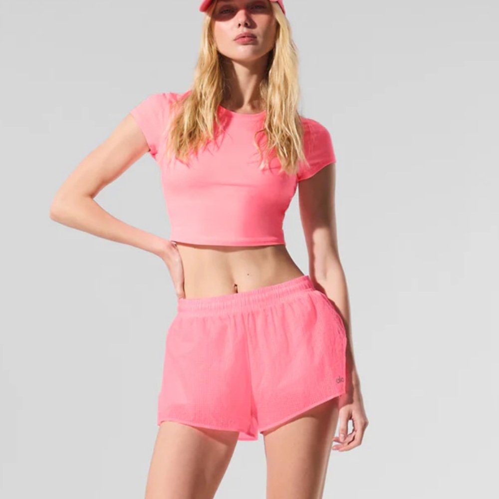 Alo yoga neon bubblegum set top +shorts